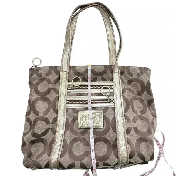 Vintage Coach Poppy Op Art Glam Tote Bag Shoulder Bag Brown *preowned - Picture 9 of 16